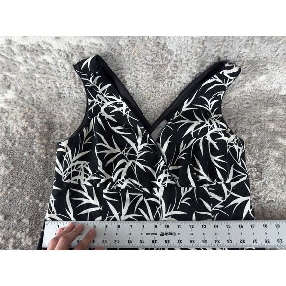 Liz Claiborne Sz 8 Linen Tropical Midi Shift Dress Black White Sleeveless Lined - Picture 6 of 11